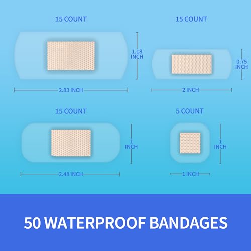 Waterproof Adhesive Bandages - Clear First-Aid, 50 Count