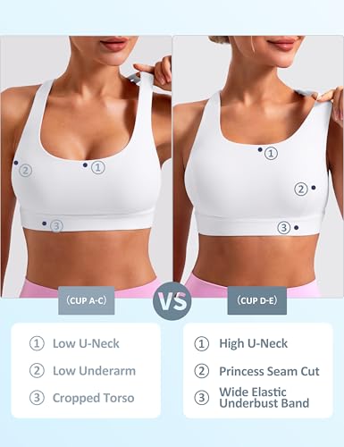 ENERBLOOM Women's Strappy Sports Bra, Medium, White, A-C Cups