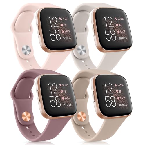 Silicone Bands for Fitbit Versa 2 - 4 Pack in Smoke Violet, Milk Tea, Pink Sand, Starlight