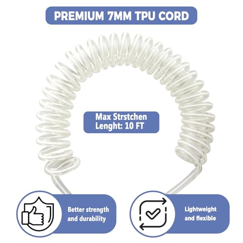 Premium Coiled SUP Leash for Paddleboards - Transparent White