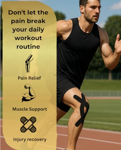 Precut Kinesiology Tape - 20 Waterproof Muscle Support Strips, Black