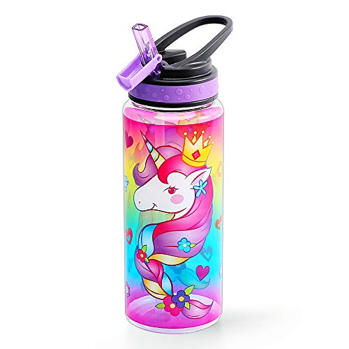 23oz Cute Water Bottle with Straw for School Kids Girls, Unicorn