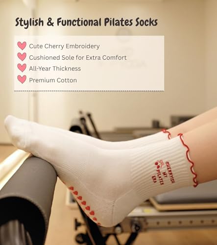 Non-Slip Pilates Socks with Grips for Yoga, Barre & Reformer - Cherry