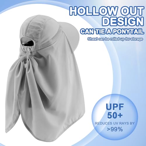 Women’s Sun Hat with Neck Flap - Grey - Detachable Face Mask