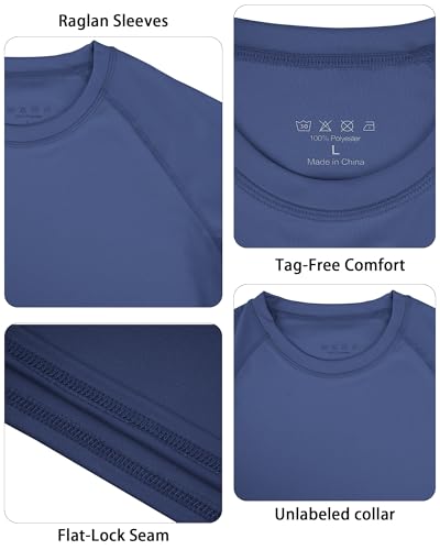 Boys Rash Guard Swim Shirt - UPF 50+ Long Sleeve, Deep Sea Blue - Small