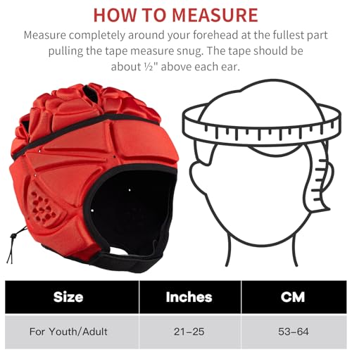 Red Rugby Headguard with Soft Padding for Youth & Adults, Sports Helmet