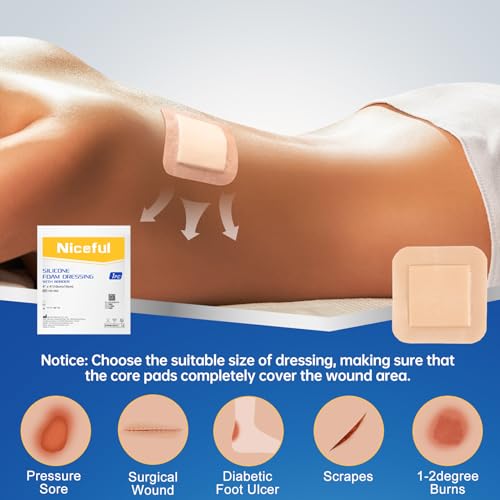 Waterproof Silicone Foam Dressings 4"x4" with Adhesive Border - 5 Pack