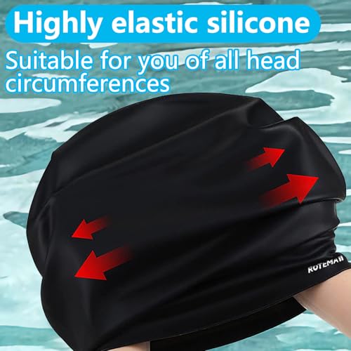 Silicone Swim Cap - Comfortable, Non-Slip, Waterproof - Black