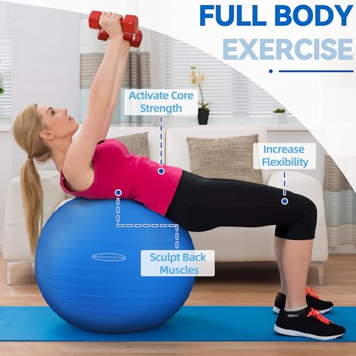 Anti-Burst Exercise Ball - Slip Resistant Yoga & Fitness Ball with Pump