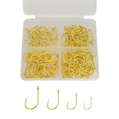 300pcs Small Barbed Fishing Hooks Set - Black High Carbon, Sizes 6# to 16# - Gold Variation