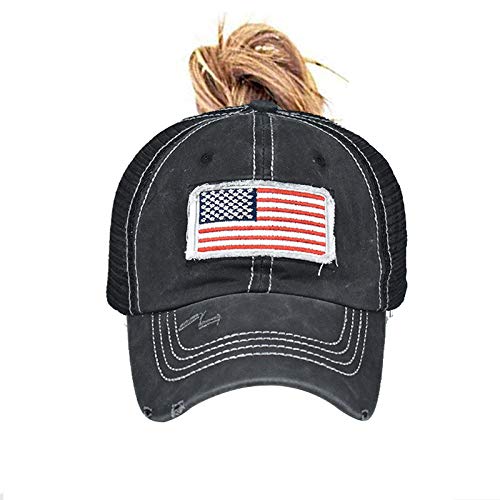 Distressed USA Flag Baseball Cap for Women & Men - Black