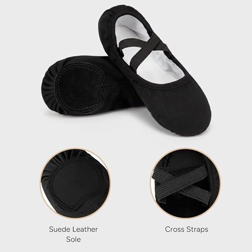 Toddler Ballet Shoes - Stelle Black Canvas Little Kid Slippers (Size 13)