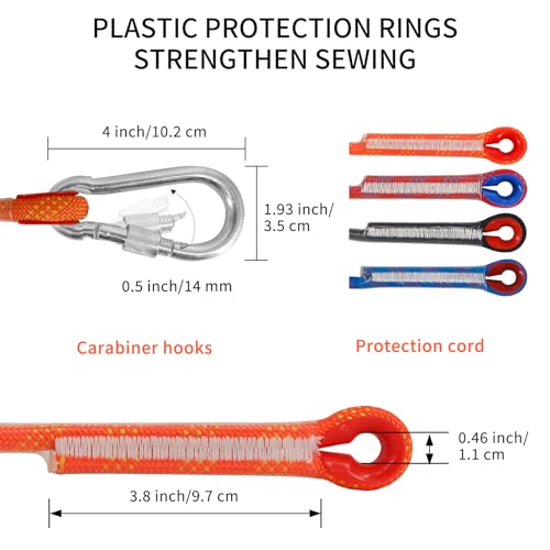 NewDoar 10mm Climbing Rope 33ft/10m with 2 Steel Hooks, 12kN, Blue