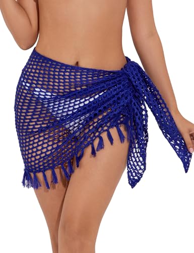 Women's Crochet Sarong Cover Up Skirt - X-Large Blue