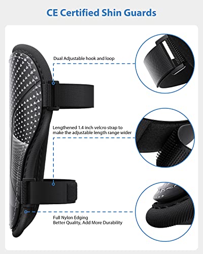 Kids Soccer Shin Guards CE Certified Impact Protection with Adjustable Straps
