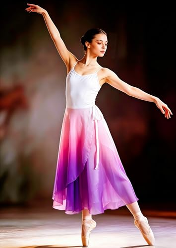 Baisdan Women's Ballet Skirt - Flowing Wrap Dance Skirt for Girls and Women, White-Pink-Purple