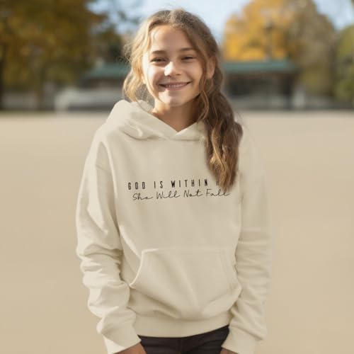 God is Within Her Hoodie for Girls - Apricot, Age 11-12