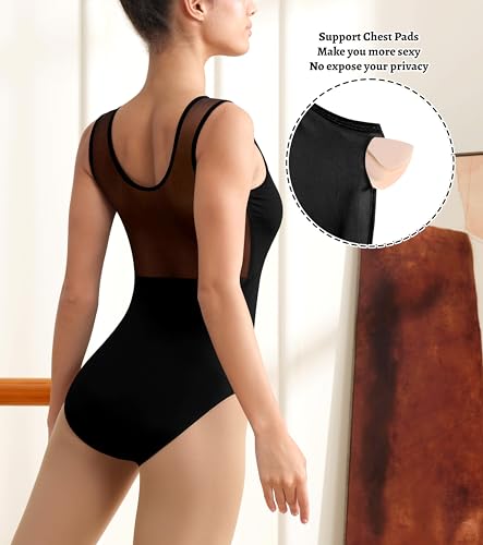 Women Ballet Leotard Mesh Dance Leotard Small - Black | Sanmsoner