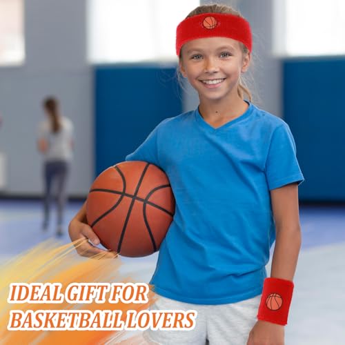 Sports Sweatbands Set for Kids - 2 Headbands & 4 Wristbands - Red & Blue