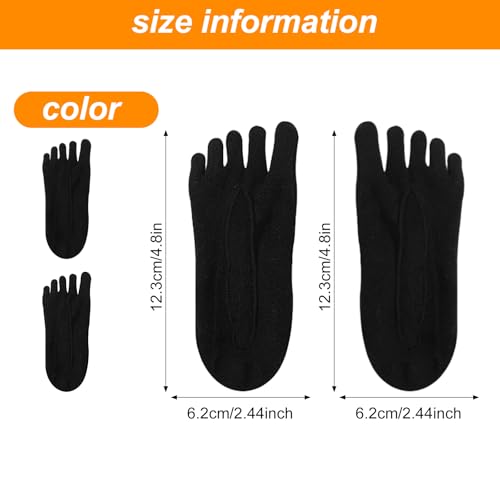 No Show Toe Socks for Women & Men - 4 Pairs Five Finger Separator - Black