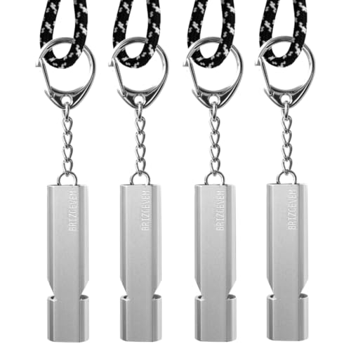 120dB Aluminum Emergency Survival Whistle - 4 Pack Silver
