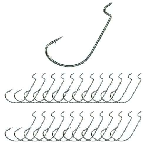 Reaction Tackle Heavy Cover Black Nickel Offset EWG Worm Hooks #2/0 25-Pack