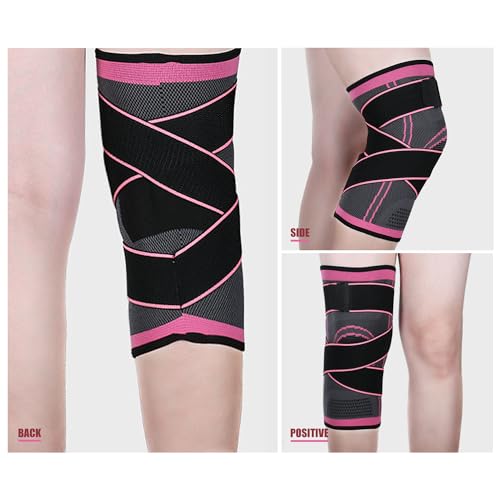 Knee Compression Brace for Women - Adjustable Sleeve with Strap, Medium Pink