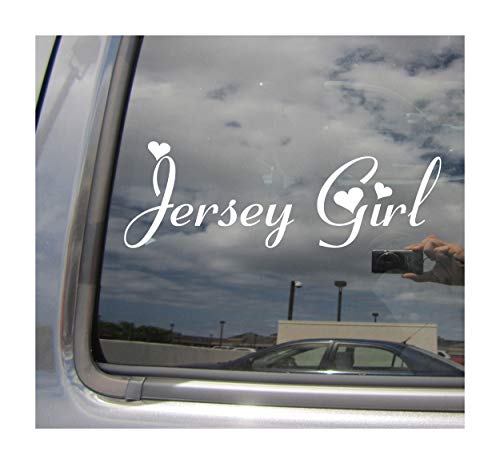 Jersey Girl Vinyl Decal - 8-Inch White Gloss Sticker for Laptop, Car, Helmet