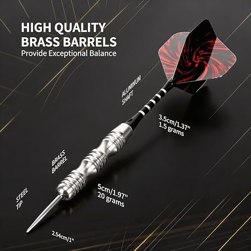 Steel Tip Darts Set - 12 Pieces 22g with Gift Box - Black & Silver