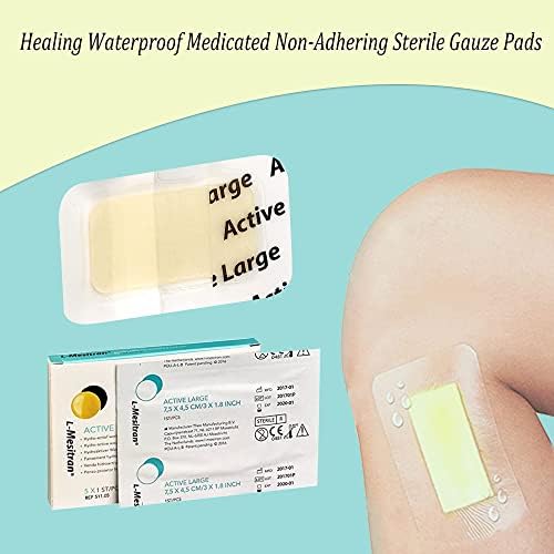 L-Mesitran Medical Grade Honey Bandages (10 Pieces in 2 Packs) - 30% Honey - Wounds Healing Waterproof Medicated Non-Adhering Sterile Gauze Pads Dressing to Cover Small Cuts, Abrasions, Burns
