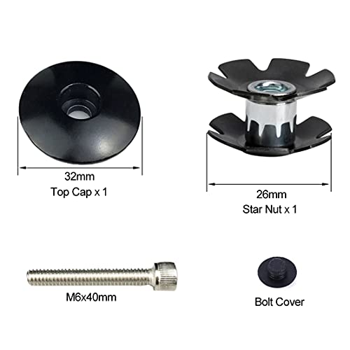 Aluminum Alloy Bike Headset Top Cap & Star Nut for 1-1/8" Stems - Black