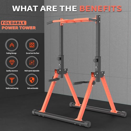 Foldable Pull Up Dip Stand for Upper Body Workout - Orange