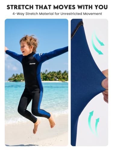 Owntop Kids 3/2mm Blue Wetsuit - Full Body Neoprene for Cold Water Swimming