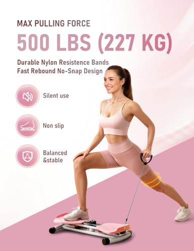 Waist Twister Machine with Smart Counter & Resistance Bands - Pink