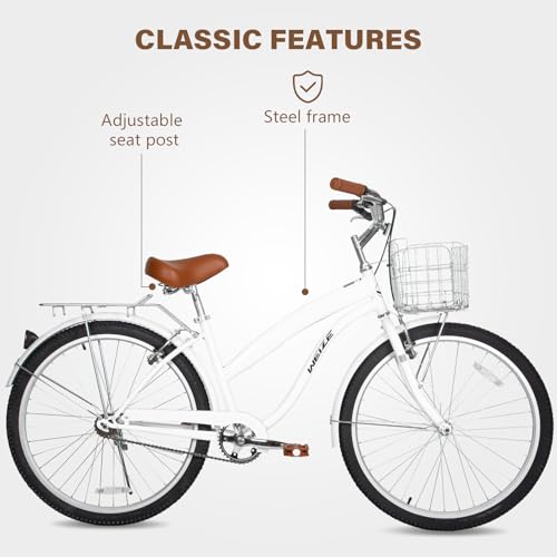 Beach Cruiser Bike 26 inch City Commuter Bicycle - Bright White