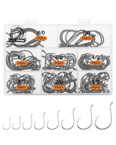 UCEC Saltwater Circle Hooks Assortment 200pcs - Fishing Hooks for Catfish & Saltwater Fish, Sizes 1/0-8/0