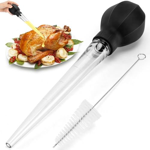 Large Turkey Baster with Cleaning Brush - Heat-Resistant Basting Tool - Black