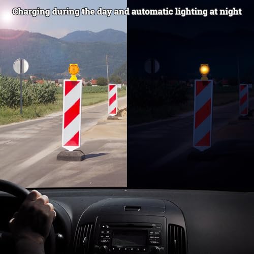 Solar Industrial Warning Lights,Wireless Waterproof Rechargeable Safety Barricade Warning Lights,Traffic Signal Flashing 2 Sided Visibility Amber LED (Amber)