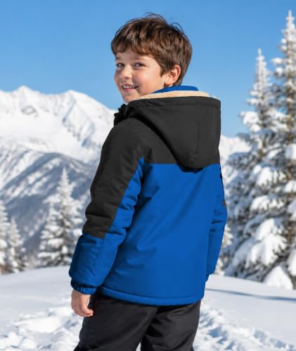 Kids Waterproof Ski Jacket XX-Large Royal Blue Winter Snow Coat with Sherpa Fleece, Hooded & Windproof