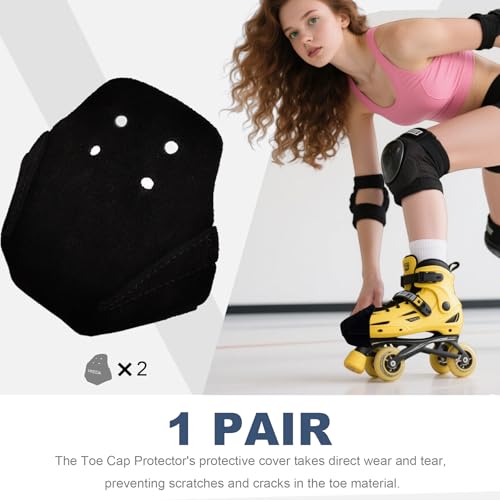 VKEDA 100% Real Cowhide Toe Cap Protectors for Derby Speed Roller Skates - Black, 1 Pair