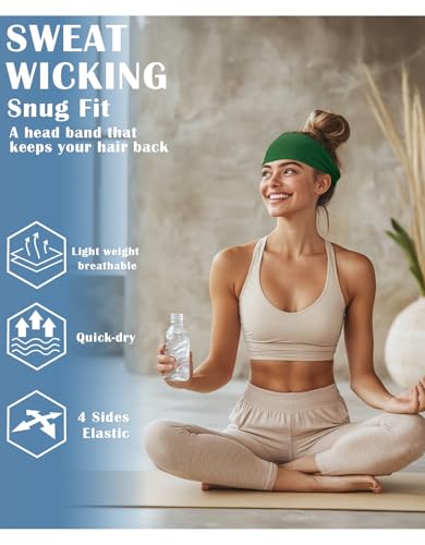 JHYWELL Green Pack Unisex Sports Headbands Non-Slip Sweat-Wicking for Running Cycling Yoga