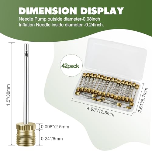 42 Pack Brass Ball Pump Needles with Storage Case - Durable Air Pump Needles for Basketball