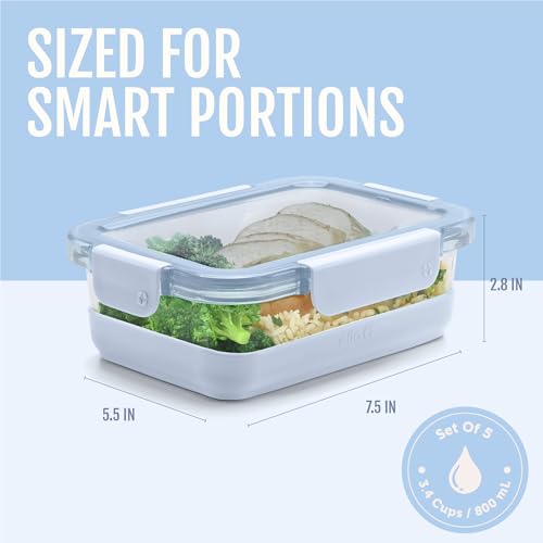 Ello Duraglass Refresh 3.4 Cup Meal Prep Containers with Silicone Boot - Halogen Blue, 10 Pc