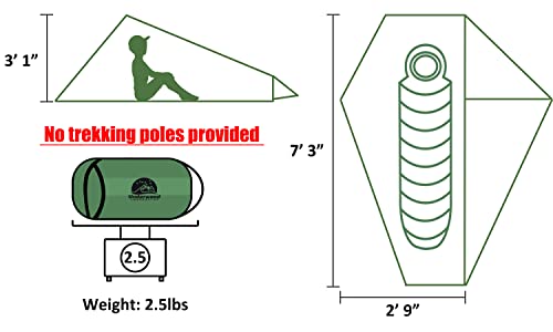 Underwood Aggregator 1-Person Ultralight Trekking Pole Tent - Green, No Poles