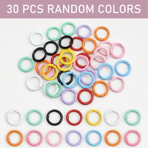 OVRUNS 30 PCS Random Colors Carabiner Keychain Clips Round Style - Keyring Bag Charm