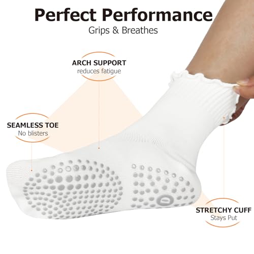 Non-Slip Pilates & Yoga Socks with Grips - Ruffle Crew - Multi01