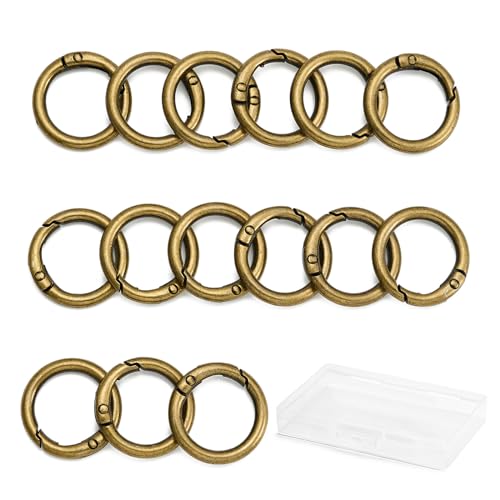 15pcs Brushed Brass Round Carabiner Clips - Keychain O Rings