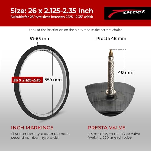 Fincci Charcoal Bike Inner Tubes 26 x 2.1-2.35 Schrader/Presta for Mountain & City Bikes