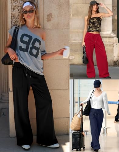ALIMASHA Wide Leg Cotton Lounge Sweatpants Women Large Black Travel Pants