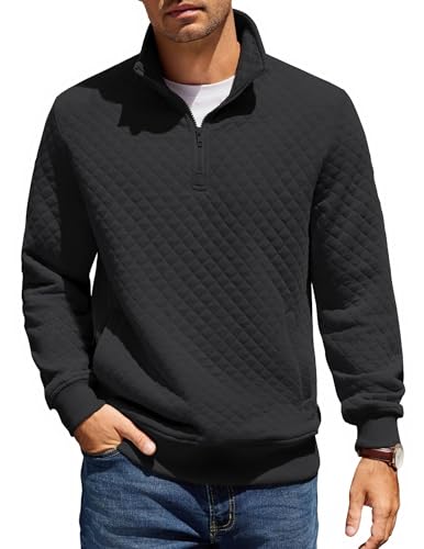 COOFANDY Men's Quarter Zip Pullover Sweatshirt Large Black Casual Mock Neck Sweater